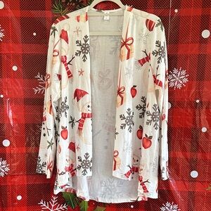 Festive Snowman and Snowflake Draped Open Cardigan
